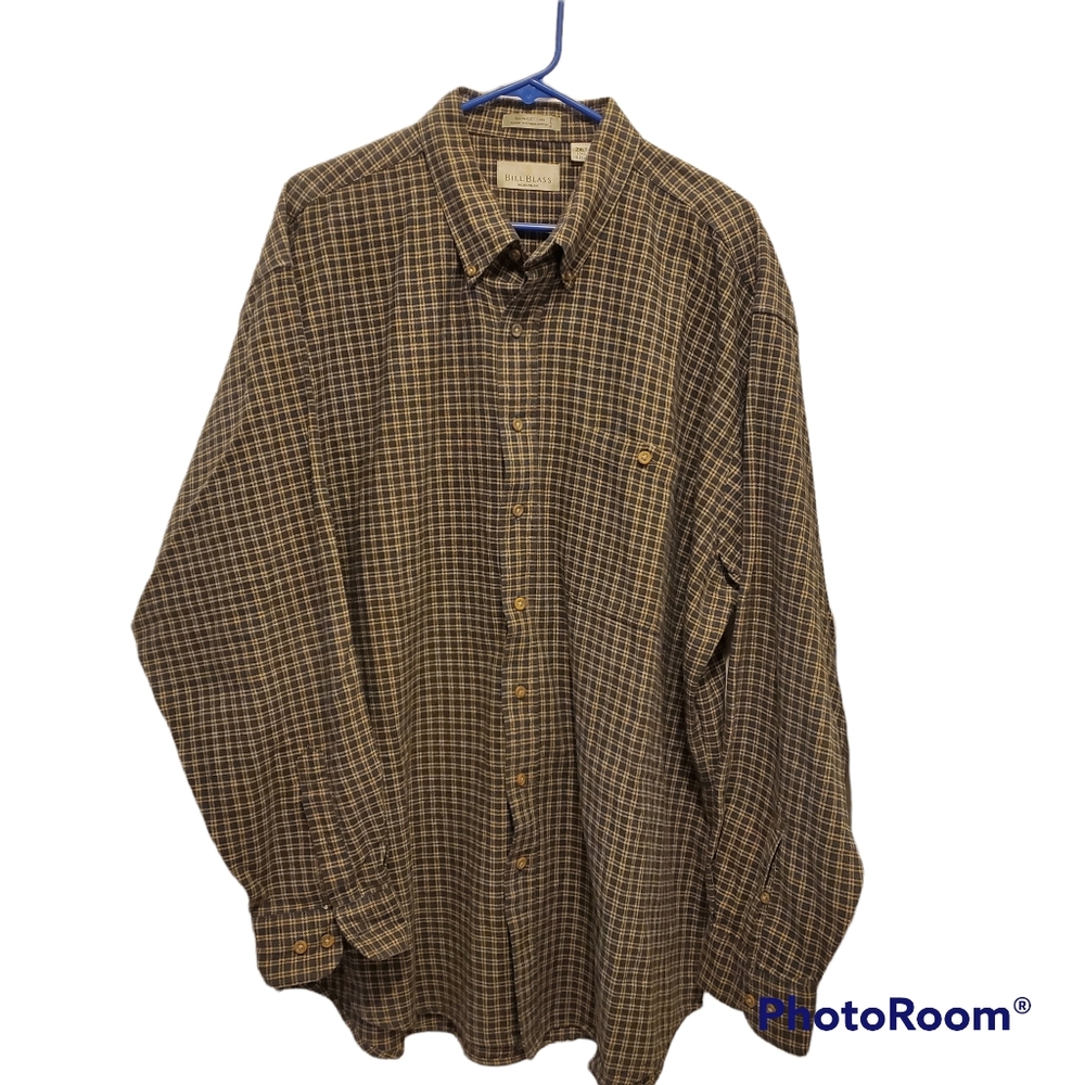 Bill Blass Men's Long Sleeve Checkered Plaid Shirt Beige/Olive Green Size 2XLT